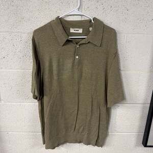 Buck Mason Avalon Knit Short Sleeve Polo Shirt in Tan/Green Heather